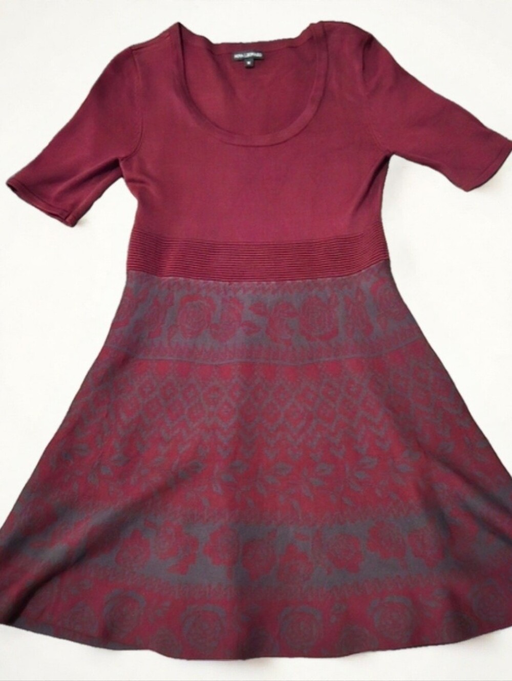 Nina Leonard Deep Wine Scoop-Neck Knit Dress